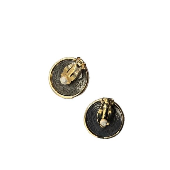 Vintage Carolee Gold Tone Designer Roman Coin Clip Earrings - Picture 5 of 7